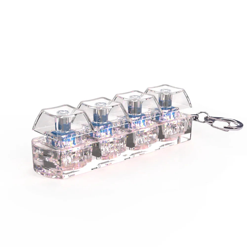 4 Keys Keyboard Fidget Toy Keychain Stress Relief Clicker Fidget Keyboard with LED, Squeeze Toy Crystal Transparent Bag Charm