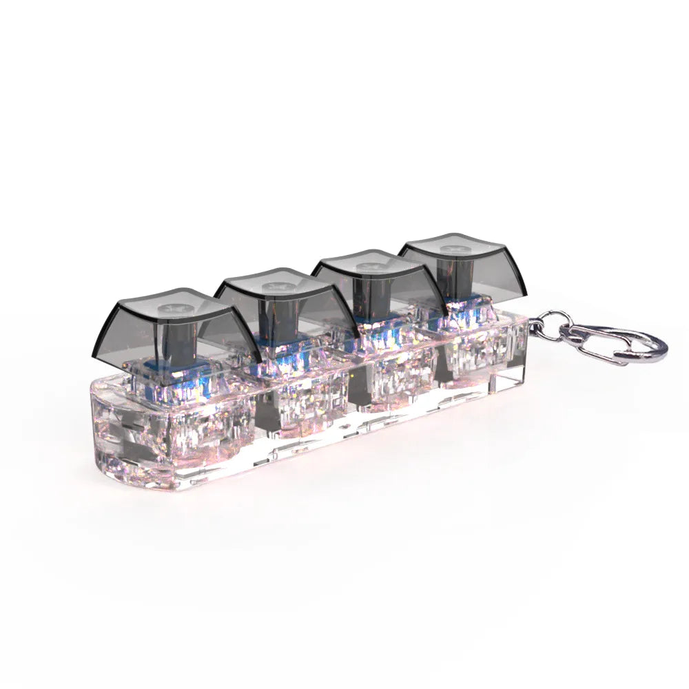 4 Keys Keyboard Fidget Toy Keychain Stress Relief Clicker Fidget Keyboard with LED, Squeeze Toy Crystal Transparent Bag Charm